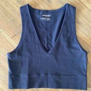 Garage Deep Blue Ribbed Crop Top